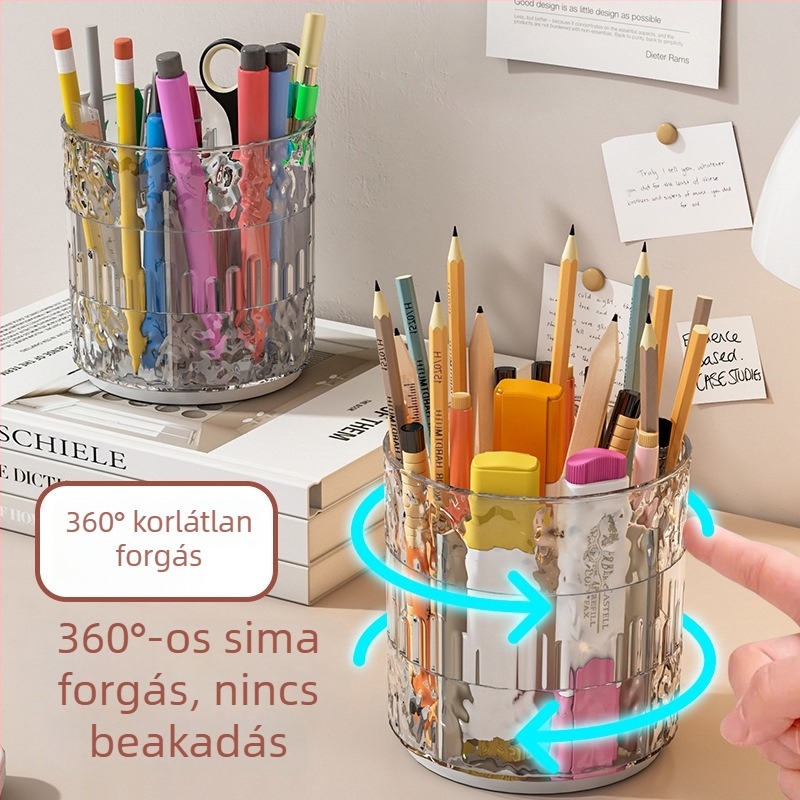 Átlátszó forgó tolltartó, többfunkciós, nagy kapacitású asztali szervező iroda és diákok számára
