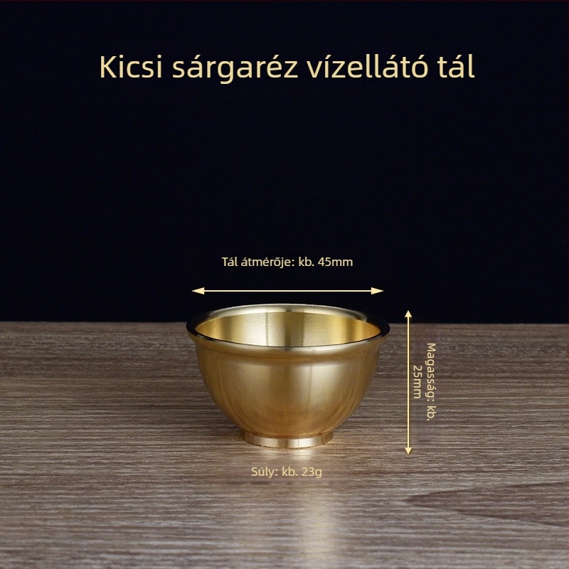 Guan Gong motívummal készült réz teáscsésze, vastagított réz borospohár, sárgarézből készült Bőség Istene motívummal, kis réz pohár imádkozáshoz