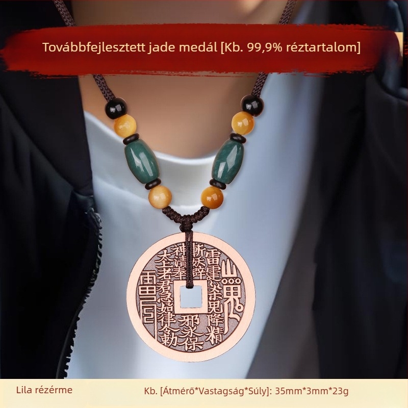 Taoista vörös réz hegyi pénz medál kulcstartó Bagua mintával