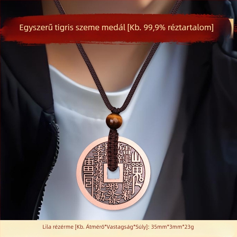 Taoista vörös réz hegyi pénz medál kulcstartó Bagua mintával