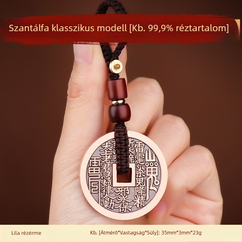 Taoista vörös réz hegyi pénz medál kulcstartó Bagua mintával