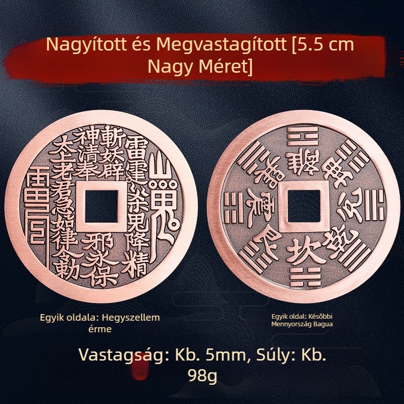 Taoista vörös réz hegyi pénz medál kulcstartó Bagua mintával