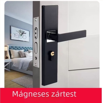 Fekete belső hálószoba ajtózár fa ajtóhoz, mágneses, hangtalan zár, modern minimalista stílus