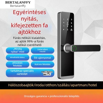 Fa ajtó okos zár otthonra, belső szoba, lakás, panzió – ujjlenyomat zár, jelszó, elektronikus belső ajtó zár