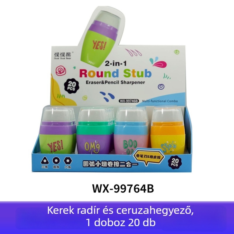 Kétfunkciós radír és ceruzahegyező, kerek panda dizájnnal, aranyos, kreatív írószerek.
