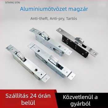 Dupla tolóajtóhoz készült mechanikus ajtózár-készlet, cilinderzár keretes üvegajtókhoz, laposnyelvű padlózár, kampózár alumíniumötvözet és PVC ajtókhoz
