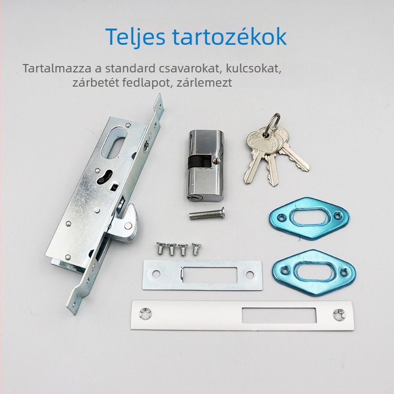 Dupla tolóajtóhoz készült mechanikus ajtózár-készlet, cilinderzár keretes üvegajtókhoz, laposnyelvű padlózár, kampózár alumíniumötvözet és PVC ajtókhoz