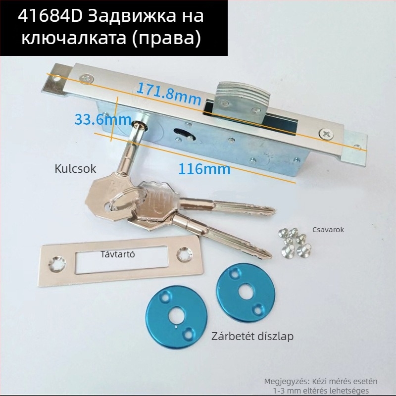Dupla tolóajtóhoz készült mechanikus ajtózár-készlet, cilinderzár keretes üvegajtókhoz, laposnyelvű padlózár, kampózár alumíniumötvözet és PVC ajtókhoz