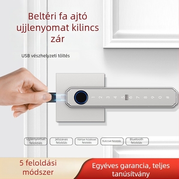 Intelligens zár ajtóhoz, ujjlenyomat- és jelszavas, kettős nyitás, lopás elleni elektronikus kilincs