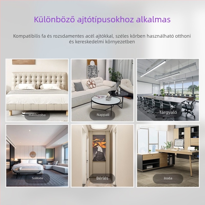 Intelligens zár ajtóhoz, ujjlenyomat- és jelszavas, kettős nyitás, lopás elleni elektronikus kilincs
