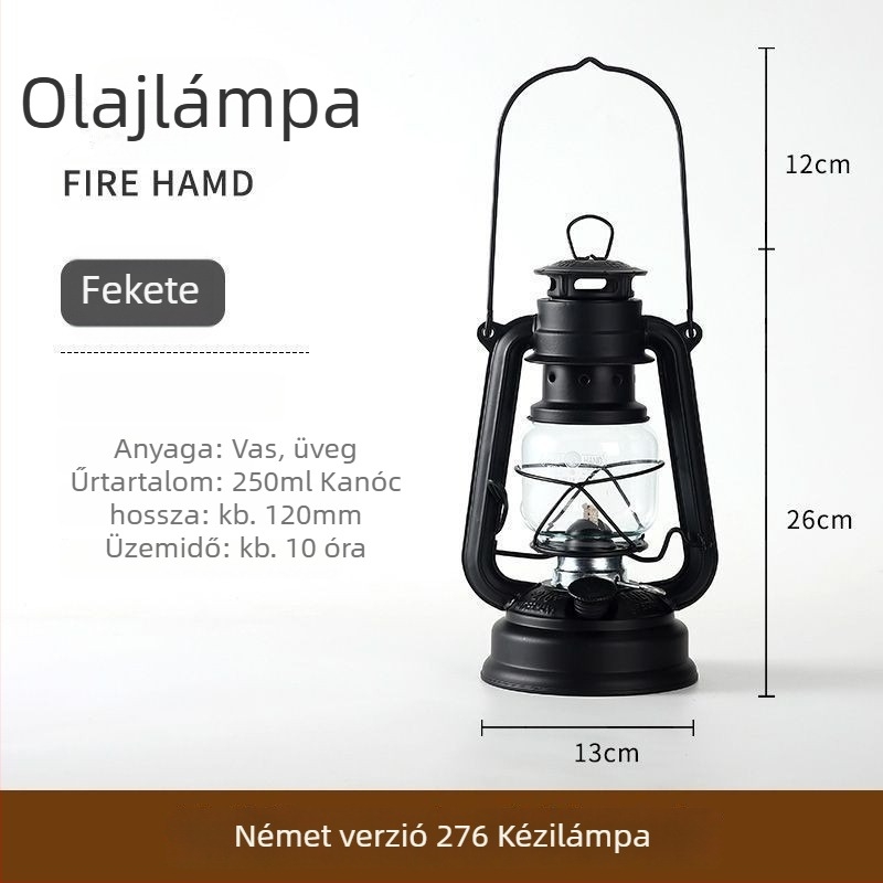 Kemping olajlámpa füstmentesen, ghee üzemanyaggal, vidéki retro stílusú kültéri lámpa