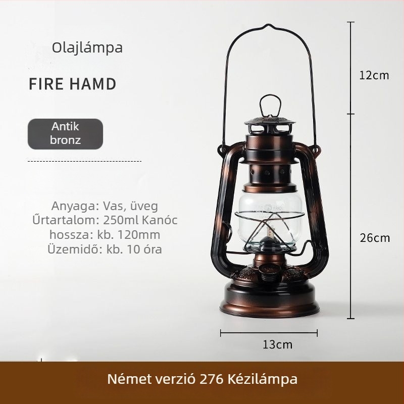 Kemping olajlámpa füstmentesen, ghee üzemanyaggal, vidéki retro stílusú kültéri lámpa