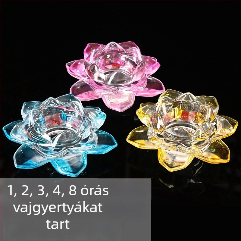 Kristályüveg lótusz alapú gyertyatartó Buddha lámpákhoz
