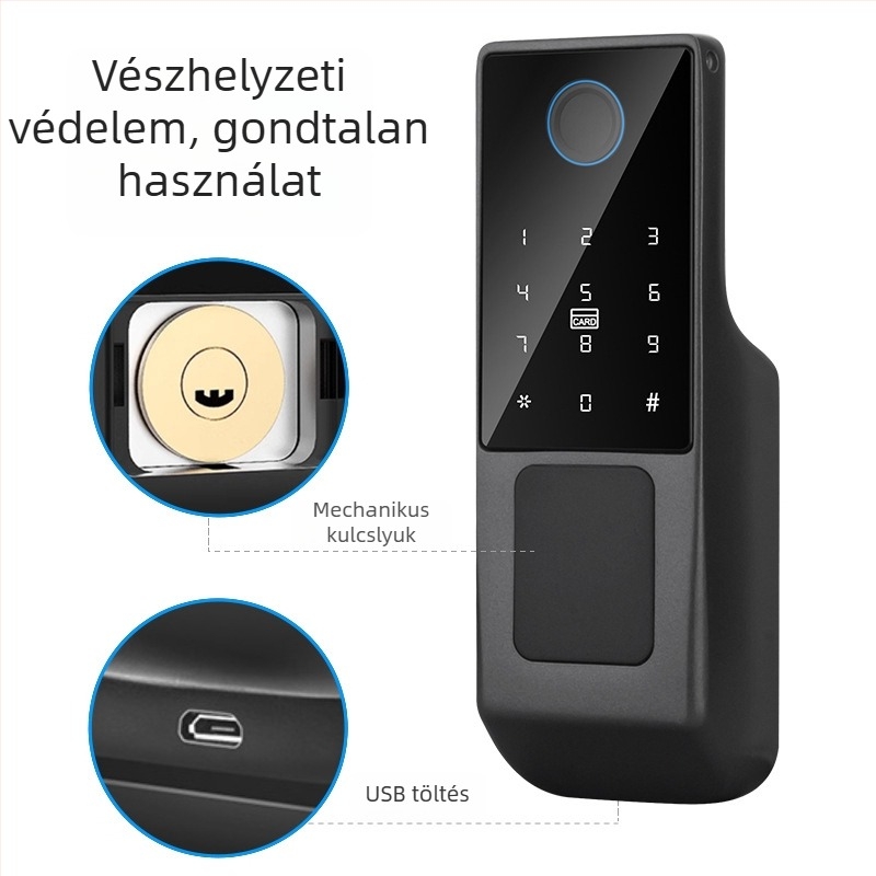 Kültéri, időjárásálló intelligens zár nagy vasajtóhoz, ujjlenyomat- és jelszavas hitelesítéssel, graffiti dizájn, távirányítással.