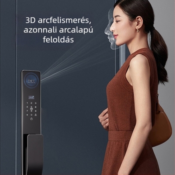 Intelligens zár arcfelismeréssel és kamerával, elektronikus ajtózár, hozzáférés jelszóval vagy ujjlenyomattal