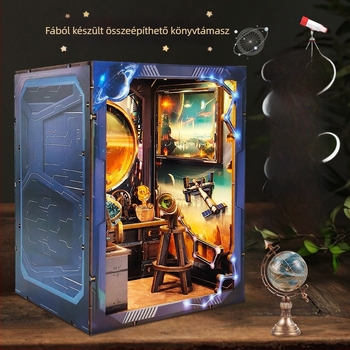 DIY Fa Könyvállvány: Csillagászati Kutatóintézet, kézzel összeállítva, 3D mini kunyhó, rejtvény dekoráció