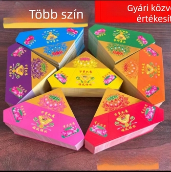 Kemény kartonból készült lótusz origami darabok, összekapcsolt virágcserép hajtogatás, aranyozott nyomtatású papír szöveggel rituálékhoz – nagykereskedelem, félkész, teljes doboz