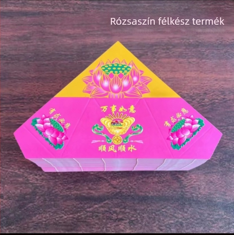 Kemény kartonból készült lótusz origami darabok, összekapcsolt virágcserép hajtogatás, aranyozott nyomtatású papír szöveggel rituálékhoz – nagykereskedelem, félkész, teljes doboz