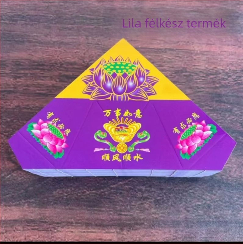 Kemény kartonból készült lótusz origami darabok, összekapcsolt virágcserép hajtogatás, aranyozott nyomtatású papír szöveggel rituálékhoz – nagykereskedelem, félkész, teljes doboz