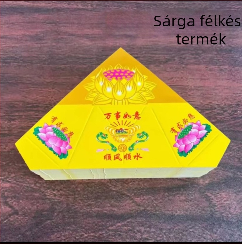 Kemény kartonból készült lótusz origami darabok, összekapcsolt virágcserép hajtogatás, aranyozott nyomtatású papír szöveggel rituálékhoz – nagykereskedelem, félkész, teljes doboz