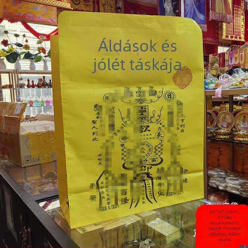 Religiális papírfelajánlási készlet: vastagított papírzsákok pénzhez, égő papírzsákok, kincseszacskók, arany zacskók és vallási tárgyak zacskói egy dobozban