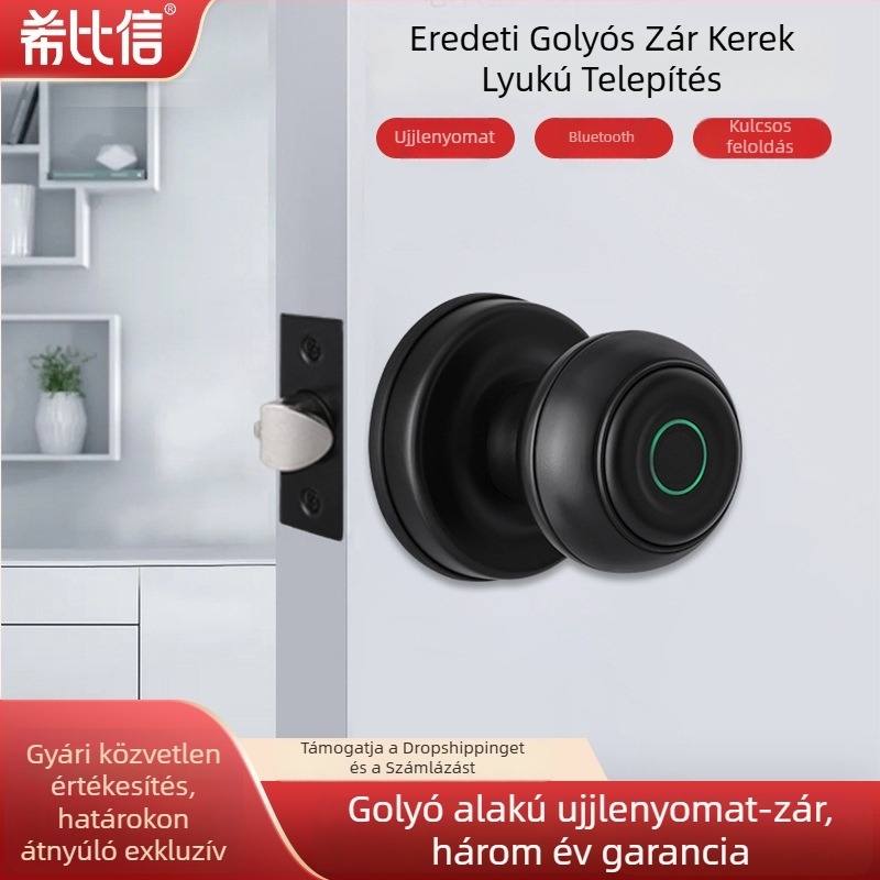 Új gömb alakú okos ujjlenyomat-zár Bluetooth-szal, fa ajtókhoz, graffiti stílusú dizájn, otthonokban, szállodákban és irodákban használható