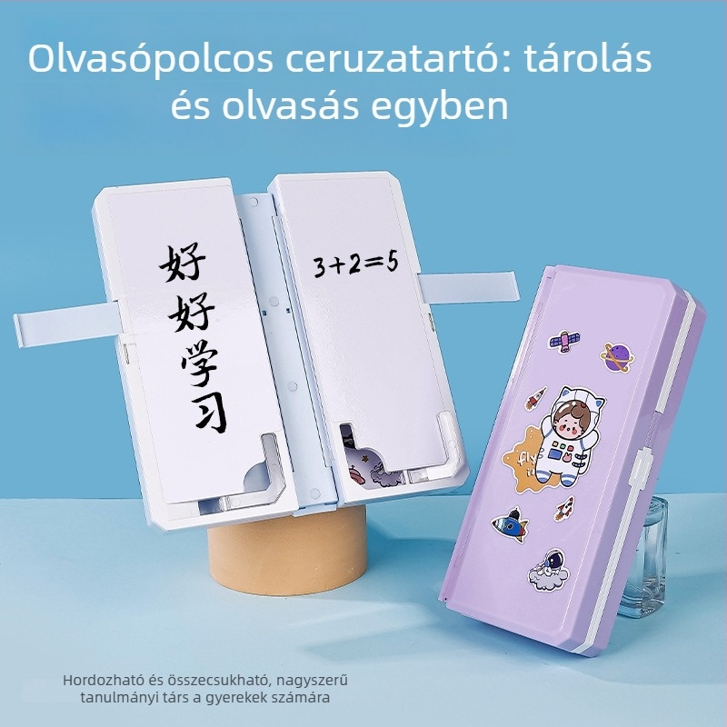 Többcélú írószeres doboz olvasópolccal gyerekeknek, dupla kapacitású tolltartó