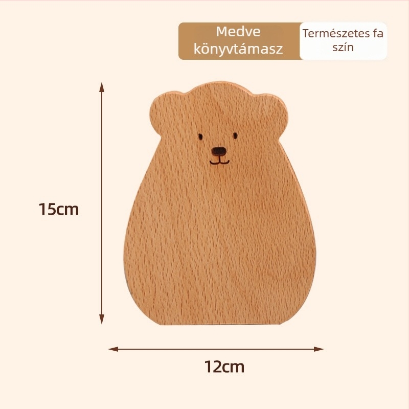 Medve alakú könyvtartó, tömörfa, asztali rendező