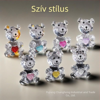 Átlátszó kristály medve — aranyos asztali dekoráció, díszfigura és ajándék