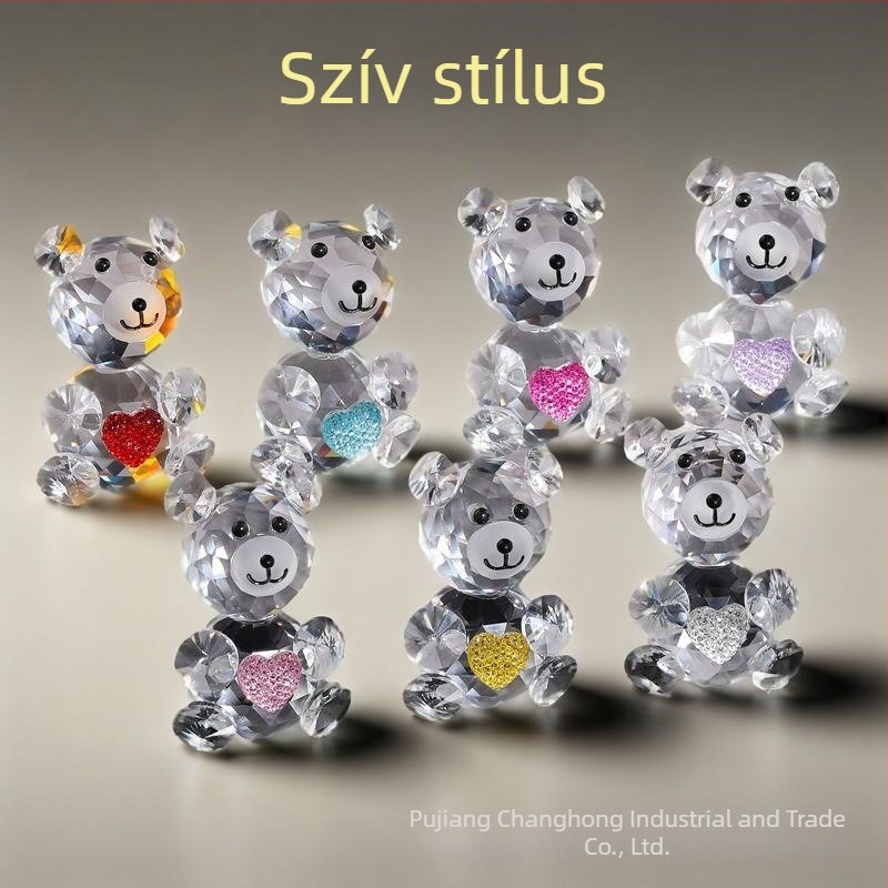 Átlátszó kristály medve — aranyos asztali dekoráció, díszfigura és ajándék