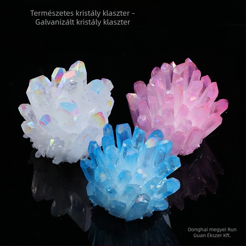 Elektroplattált kristályfürt dísz – természetes kristály, szabálytalan forma, otthoni dekoráció