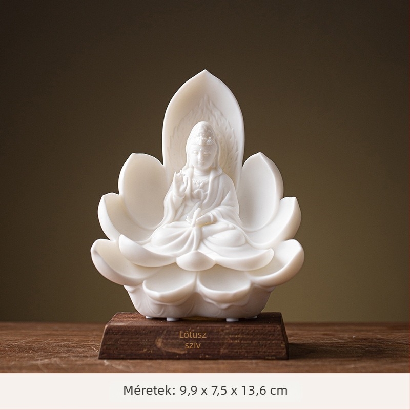 Guanyin Bodhisattva lotus szívvel, Buddha szobor Dehua fehér porcelánból, modern minimalist design