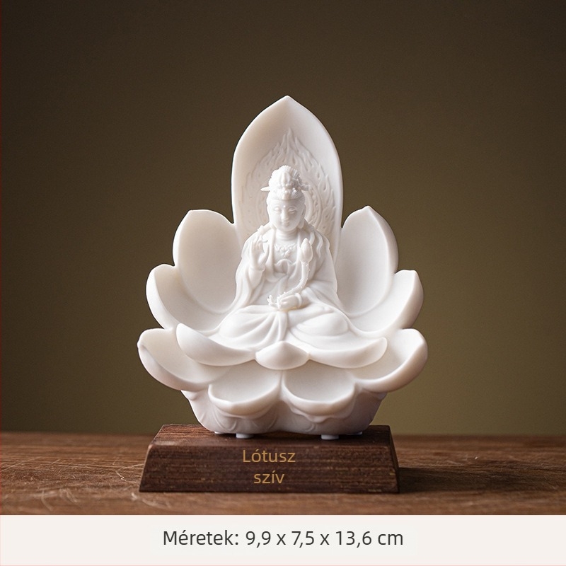 Guanyin Bodhisattva lotus szívvel, Buddha szobor Dehua fehér porcelánból, modern minimalist design