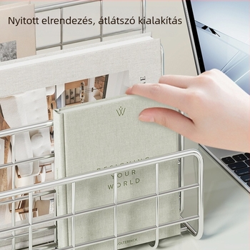 Asztali könyv- és magazinszervező többszintes rekeszekkel a dokumentumok rendezéséhez