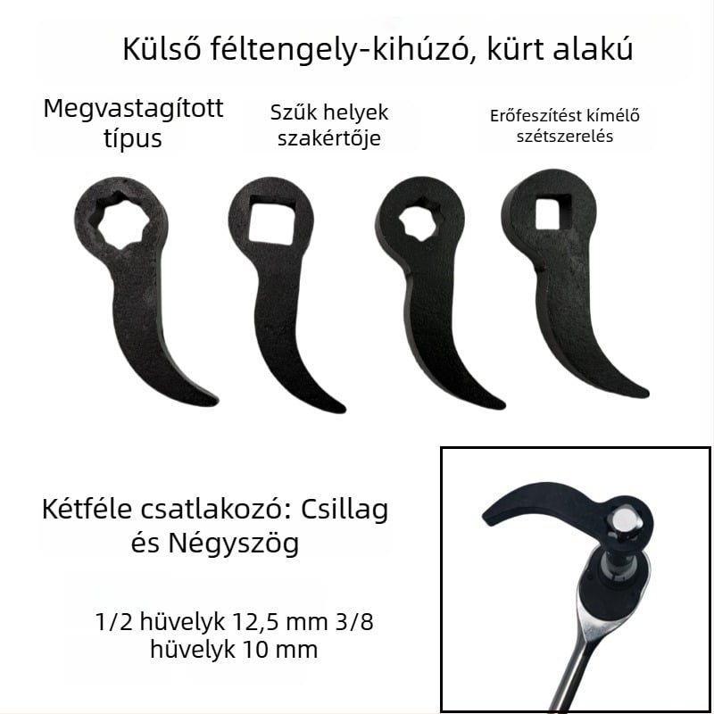 Magas szilárdságú szarv alakú félhajtásos demontáló eszköz, karos kivitelben, vastag