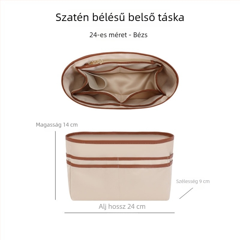 Tote táska belső szervező, univerzálisan illeszkedik, ultra könnyű, több zseb, pohártartó, satin bélés
