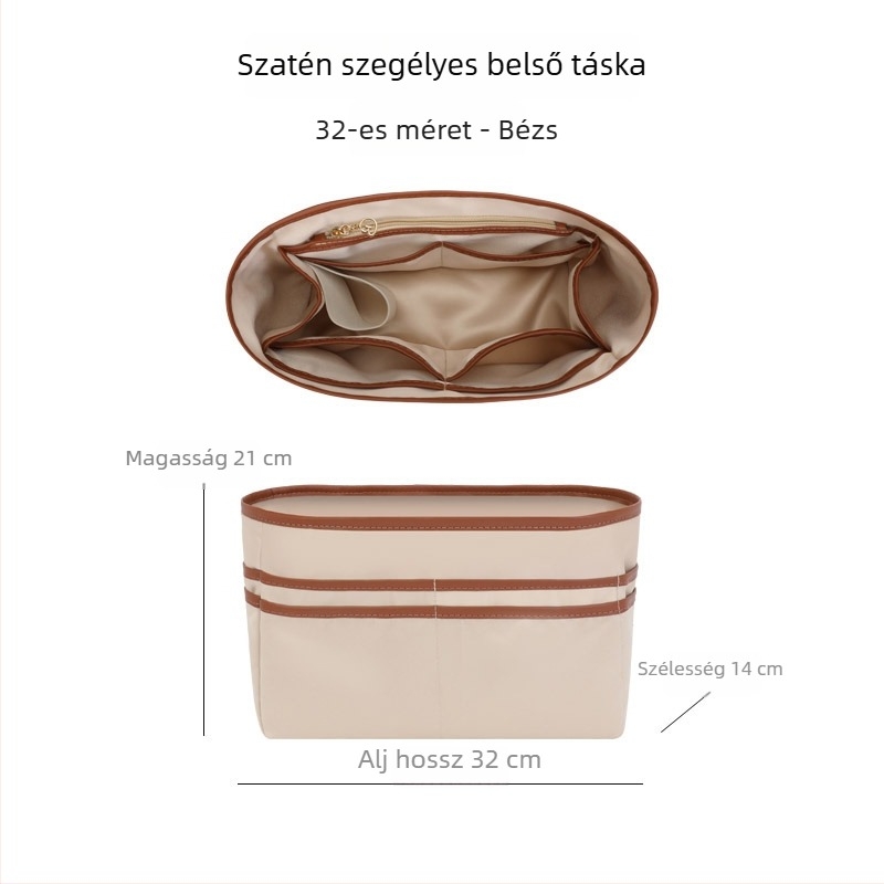 Tote táska belső szervező, univerzálisan illeszkedik, ultra könnyű, több zseb, pohártartó, satin bélés