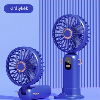 USB-töltésű kézi mini asztali ventilátor, összecsukható, 4-in-1, 5 lapát, 5 sebesség, beépített 1000–1200 mAh-s akkumulátor, súlya 170 g, méretek 200×90×45 mm.