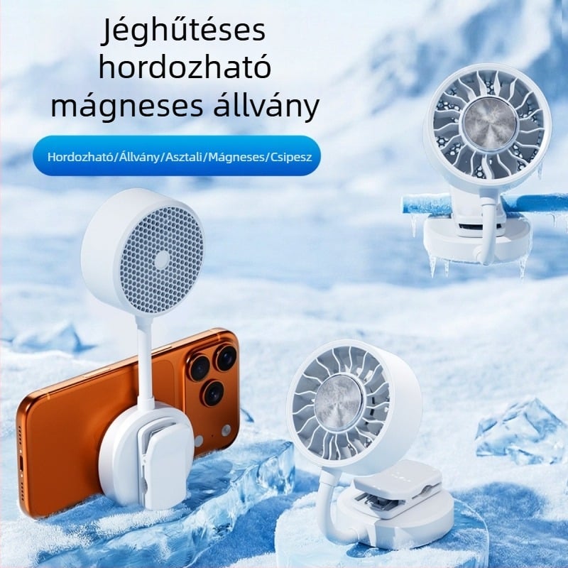 Mágneses telefonhűtő ventilátor forgó klippel és asztali tartóval, USB mini ventilátor