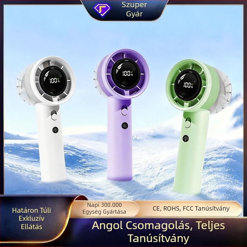 Mini kézi ventilátor, nagy sebességű turbina, 100 szintű lépcsőzetes szabályozás, beépített Li-ion akkumulátor 1200-2000 mAh, USB tápegység