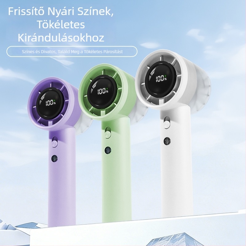 Mini kézi ventilátor, nagy sebességű turbina, 100 szintű lépcsőzetes szabályozás, beépített Li-ion akkumulátor 1200-2000 mAh, USB tápegység