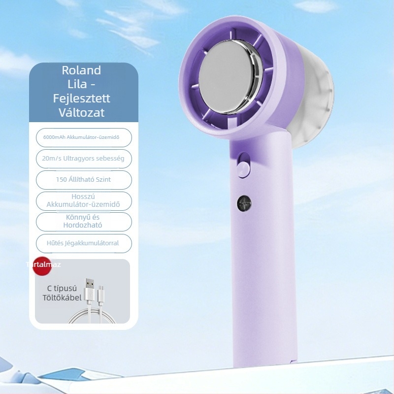 Mini kézi ventilátor, nagy sebességű turbina, 100 szintű lépcsőzetes szabályozás, beépített Li-ion akkumulátor 1200-2000 mAh, USB tápegység