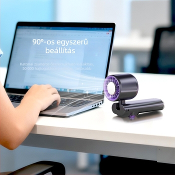 USB-s ventilátor jéghűtéses, kézben tartható, összecsukható turbina alakú, kültéri mini ventilátor, 6 lapát, beépített 4000–6000 mAh akkumulátor, USB tápegység, csendes működés