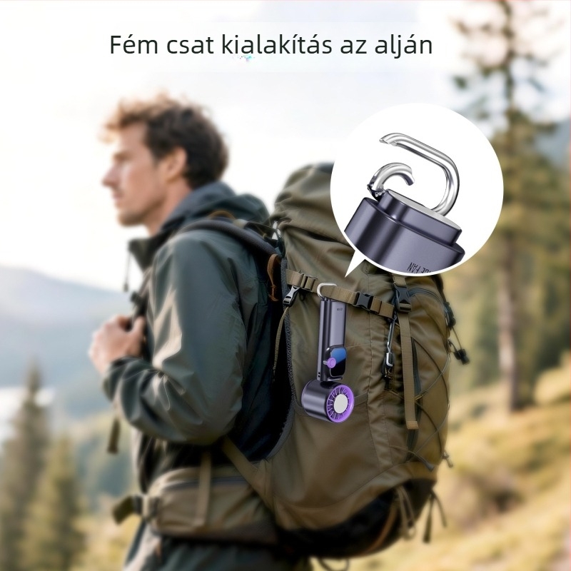 USB-s ventilátor jéghűtéses, kézben tartható, összecsukható turbina alakú, kültéri mini ventilátor, 6 lapát, beépített 4000–6000 mAh akkumulátor, USB tápegység, csendes működés
