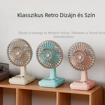 Retro krémszínű asztali ventilátor, újratölthető, kompakt, hordozható iroda- és otthoni használatra