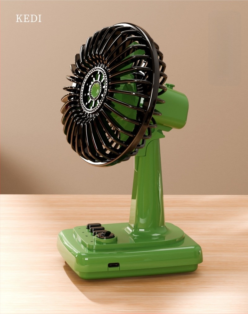 Retro krémszínű asztali ventilátor, újratölthető, kompakt, hordozható iroda- és otthoni használatra