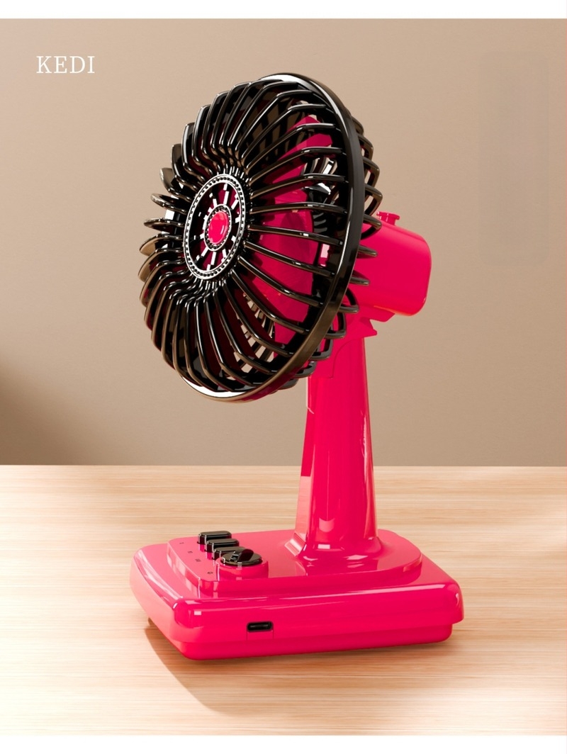 Retro krémszínű asztali ventilátor, újratölthető, kompakt, hordozható iroda- és otthoni használatra
