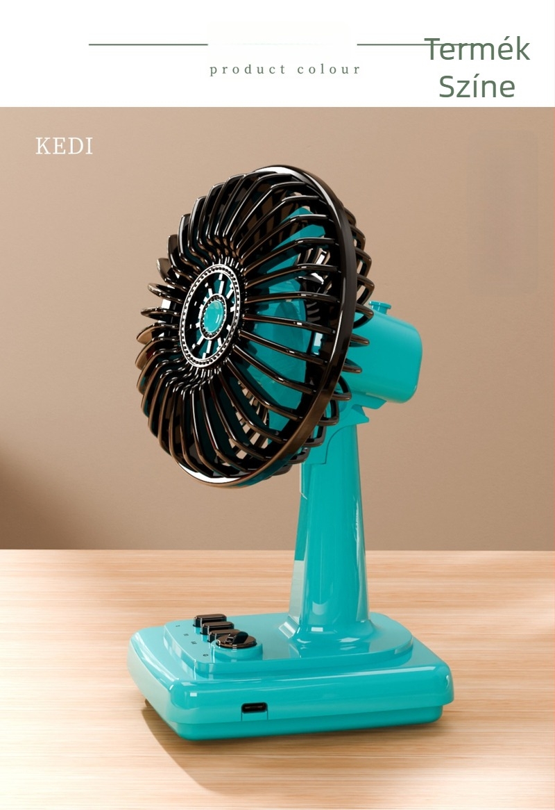 Retro krémszínű asztali ventilátor, újratölthető, kompakt, hordozható iroda- és otthoni használatra