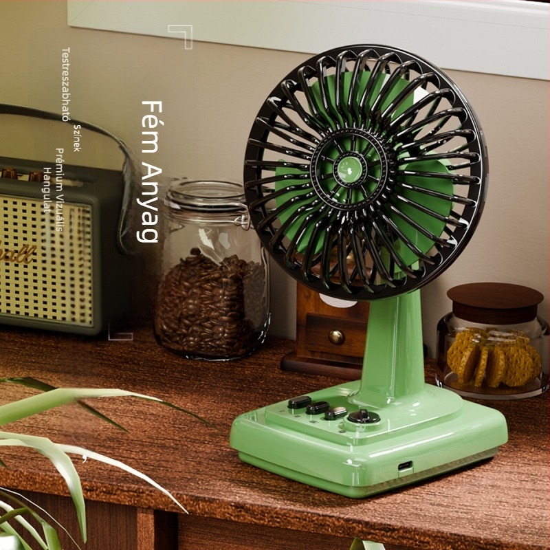 Retro krémszínű asztali ventilátor, újratölthető, kompakt, hordozható iroda- és otthoni használatra