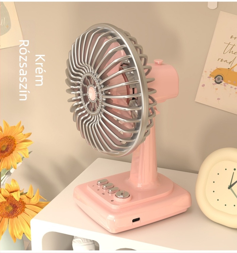 Retro krémszínű asztali ventilátor, újratölthető, kompakt, hordozható iroda- és otthoni használatra